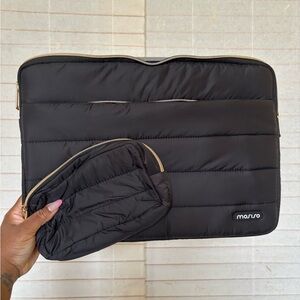 Mosiso Puffy Black Laptop Sleeve and Pouch Set Protective Soft Computer Carrying